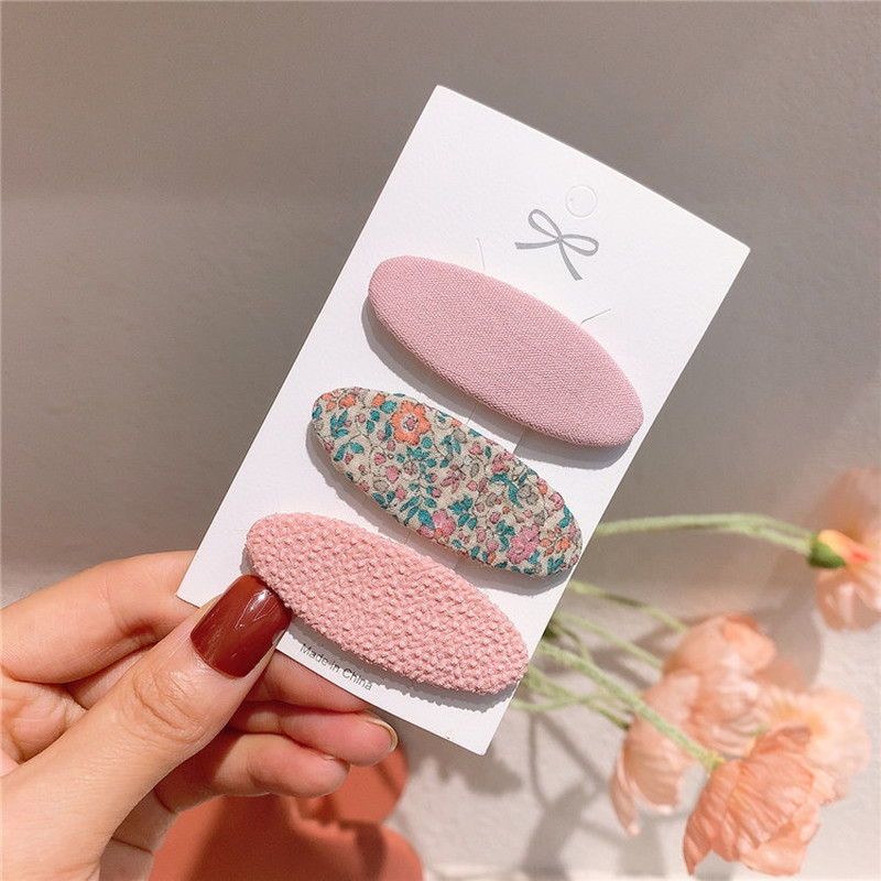 3 vnt. Nauji korėjietiški miela mergaičių princesė madingi audiniai ovalūs plaukų segtukai vaikiški paprasti maži, švieži gėlėti plaukų aksesuarai su BB segtukais