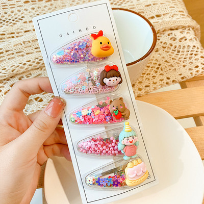 5/10 vnt./rinkinys Vaikams mielas animacinis filmukas su gėlėmis Plaukų segtukai Mergaitėms Skaidrūs vandens lašeliai Smėlio smeigtukai Plaukų segtukai Vaikiški Plaukų Priedai