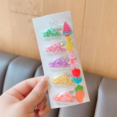 5/10 vnt./rinkinys Vaikams mielas animacinis filmukas su gėlėmis Plaukų segtukai Mergaitėms Skaidrūs vandens lašeliai Smėlio smeigtukai Plaukų segtukai Vaikiški Plaukų Priedai