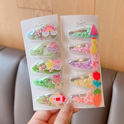 5/10 vnt./rinkinys Vaikams mielas animacinis filmukas su gėlėmis Plaukų segtukai Mergaitėms Skaidrūs vandens lašeliai Smėlio smeigtukai Plaukų segtukai Vaikiški Plaukų Priedai