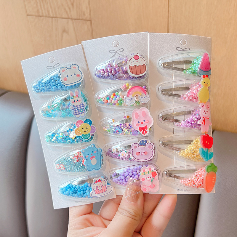 5/10 vnt./rinkinys Vaikams mielas animacinis filmukas su gėlėmis Plaukų segtukai Mergaitėms Skaidrūs vandens lašeliai Smėlio smeigtukai Plaukų segtukai Vaikiški Plaukų Priedai