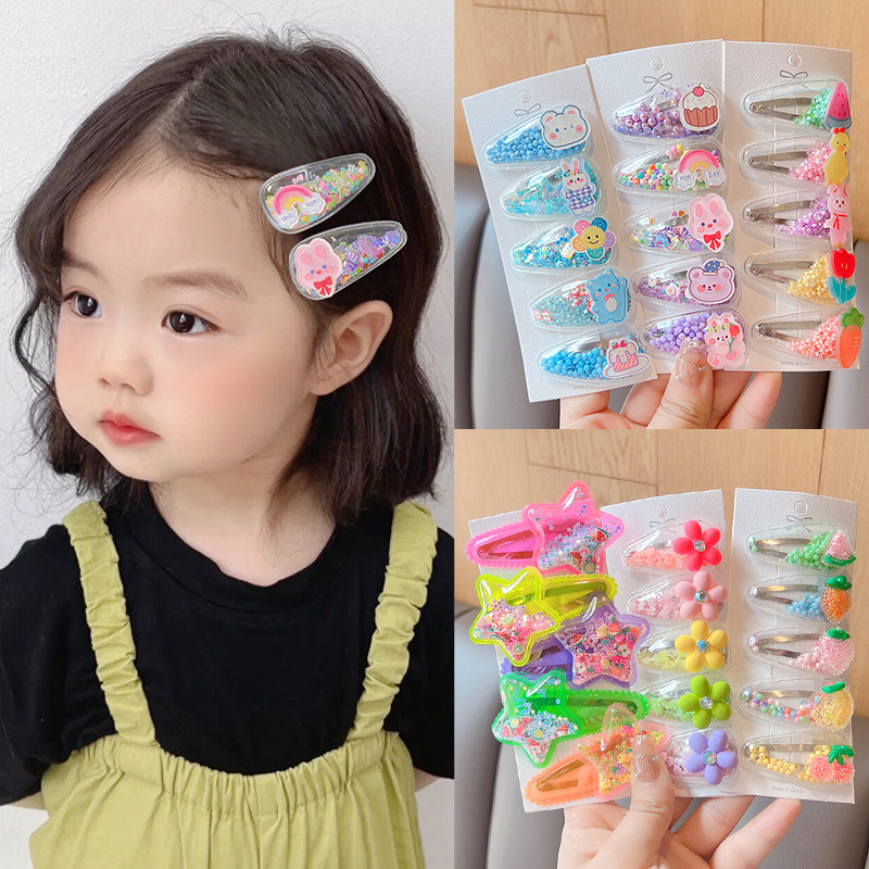 5/10 vnt./rinkinys Vaikams mielas animacinis filmukas su gėlėmis Plaukų segtukai Mergaitėms Skaidrūs vandens lašeliai Smėlio smeigtukai Plaukų segtukai Vaikiški Plaukų Priedai