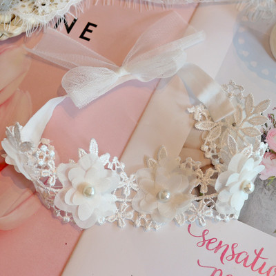 Baby Traka za glavu Ins Lolita Lace Beaded Cvjetić Traka za kosu za djevojčice Hundred Days Infant Chippe Cvjetni Dodaci za kosu za malu djecu