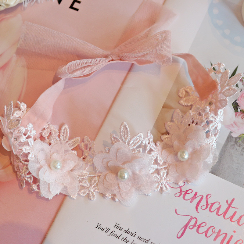 Βρεφική κεφαλόδεσμος Ins Lolita Lace Beaded Flower Baby Girls Hairband Hundred Days Βρεφική κεφαλή φλοράλ αξεσουάρ μαλλιών για νήπια