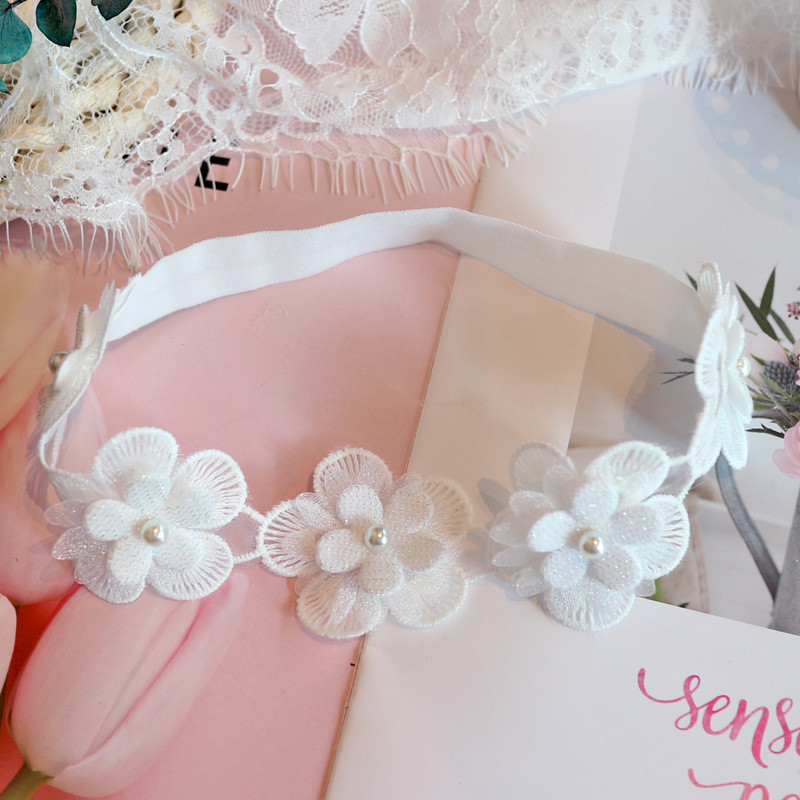 Βρεφική κεφαλόδεσμος Ins Lolita Lace Beaded Flower Baby Girls Hairband Hundred Days Βρεφική κεφαλή φλοράλ αξεσουάρ μαλλιών για νήπια