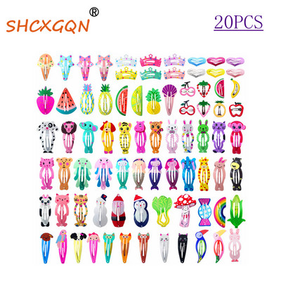 20 τμχ/παρτίδα Χαριτωμένα κουμπωτά μεταλλικά φουρκέτες για κοριτσάκια Κλιπ Barrettes Flower Fruit print Αξεσουάρ μαλλιών για παιδικά κομμωτήρια ACC110