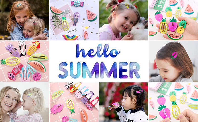 20 τμχ/παρτίδα Χαριτωμένα κουμπωτά μεταλλικά φουρκέτες για κοριτσάκια Κλιπ Barrettes Flower Fruit print Αξεσουάρ μαλλιών για παιδικά κομμωτήρια ACC110