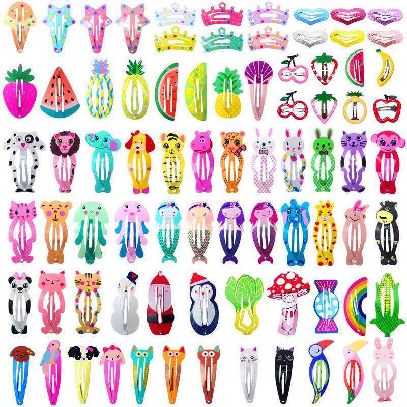 20 τμχ/παρτίδα Χαριτωμένα κουμπωτά μεταλλικά φουρκέτες για κοριτσάκια Κλιπ Barrettes Flower Fruit print Αξεσουάρ μαλλιών για παιδικά κομμωτήρια ACC110