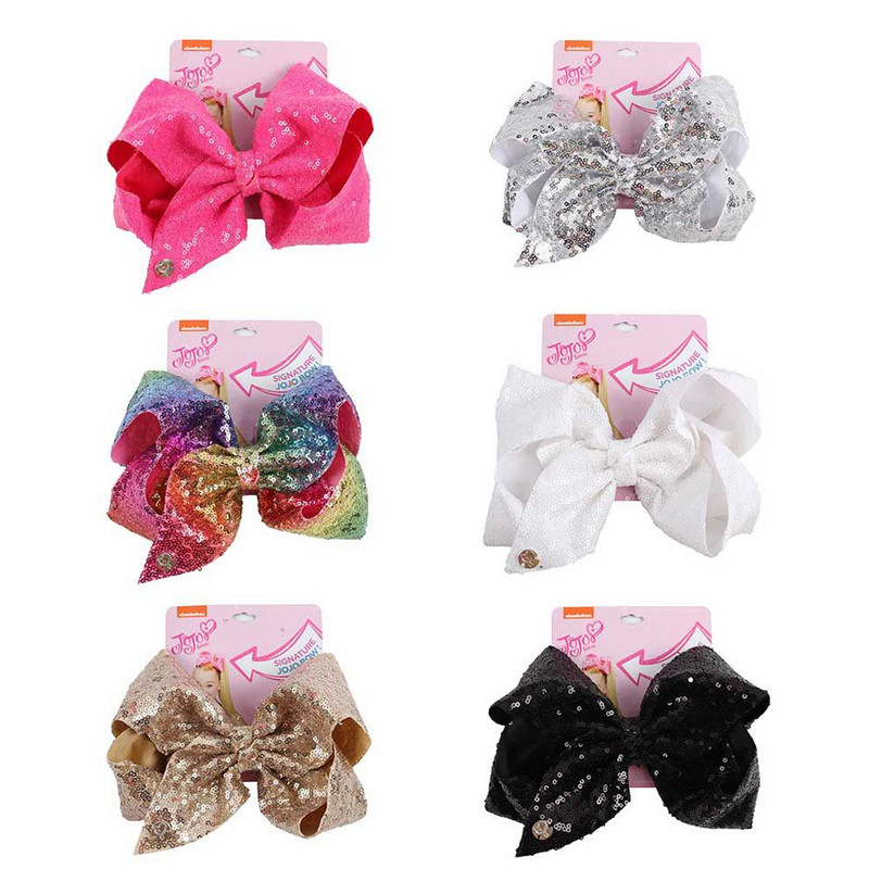 CN 8" velika JoJo mašna sa šljokicama sa kopčom za kosu za djevojčice, djecu Ručno izrađena blistava duginim čvorom mašna za kosu, hvataljke za kosu Dodaci za kosu