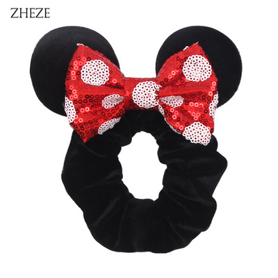 2kom/lot novih lijepih mišjih ušiju sa šljokicama i mašnom Ženske baršunaste gumice za kosu Modne trake za kosu oko struka Traka za glavu za djevojčice