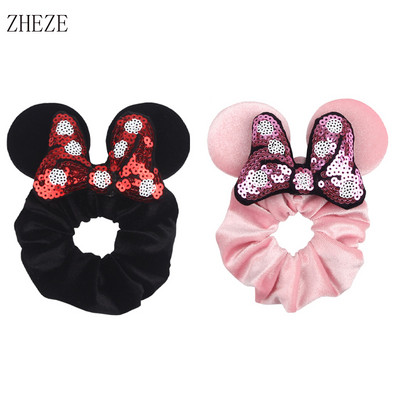 2kom/lot novih lijepih mišjih ušiju sa šljokicama i mašnom Ženske baršunaste gumice za kosu Modne trake za kosu oko struka Traka za glavu za djevojčice