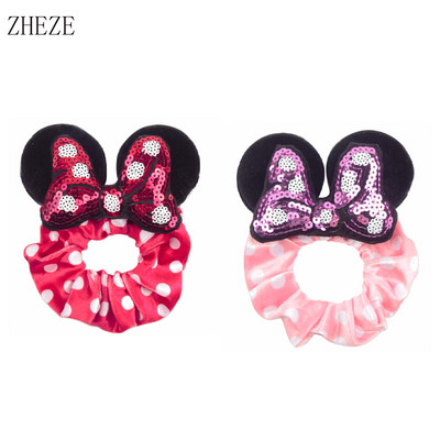 2kom/lot novih lijepih mišjih ušiju sa šljokicama i mašnom Ženske baršunaste gumice za kosu Modne trake za kosu oko struka Traka za glavu za djevojčice