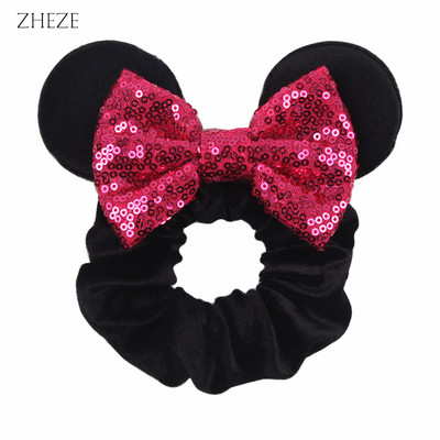 2kom/lot novih lijepih mišjih ušiju sa šljokicama i mašnom Ženske baršunaste gumice za kosu Modne trake za kosu oko struka Traka za glavu za djevojčice