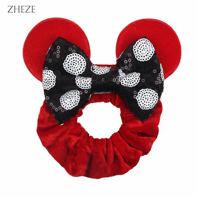 2kom/lot novih lijepih mišjih ušiju sa šljokicama i mašnom Ženske baršunaste gumice za kosu Modne trake za kosu oko struka Traka za glavu za djevojčice