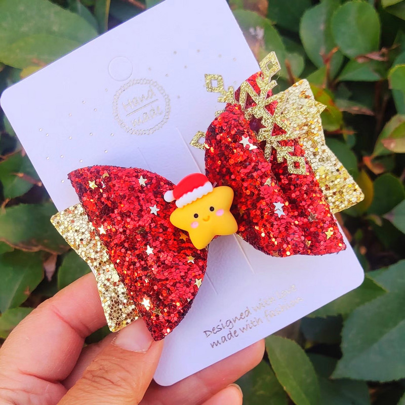 Palčić, 3,5 inča, ljupke mašne za kosu za Djed Božićnjak, slatke kopče za kosu Pokrivala za glavu Ukosnice Dodaci za kosu