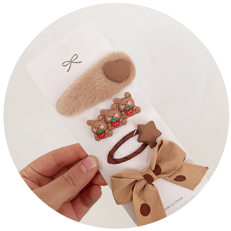 Set de agrafe de păr cu fundă de pluș de desene animate drăguțe din Coreea Set de agrafe de păr pentru copii, fete, agrafe, accesorii, pentru femei, prințesă, agrafă, căciulă.