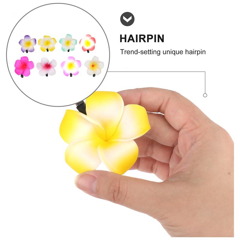 24 vnt. 6 cm Havajų Plumeria gėlių plaukų segtukai Plaukų aksesuarai, skirti papuošti paplūdimio vakarėlį vestuvių renginiui (12 mišrių spalvų)