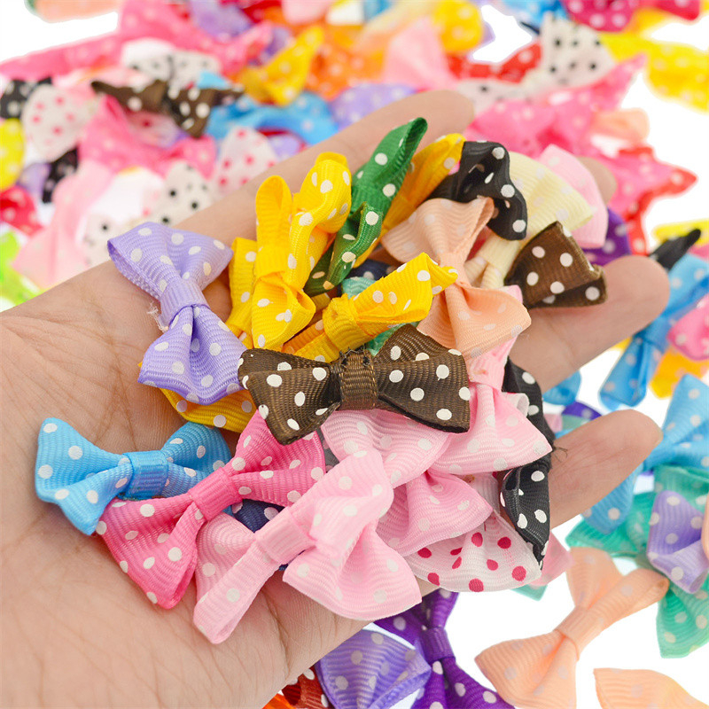 100 buc/lot Imprimare cu puncte Panglică mică Artizanat cu fundă pentru animale de companie DOAR FUCĂ FĂRĂ CLIPE DIY Papion Decor de nuntă Accesorii pentru păr