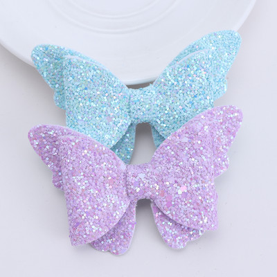 2 τεμάχια καινούργια κοριτσίστικα κλιπ μαλλιών πεταλούδα Baby Glitter Barrette μαλλιών Παιδικά μαλλιά ουράνιο τόξο Φιόγκοι Παιδικά μαντήλια αξεσουάρ