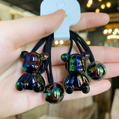 2 buc. Seturi de benzi elastice de păr din desene animate cu urs acrilic Accesorii de păr pentru fete, lucrate manual pentru cravată de păr, bandă de cauciuc