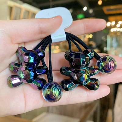 2 buc. Seturi de benzi elastice de păr din desene animate cu urs acrilic Accesorii de păr pentru fete, lucrate manual pentru cravată de păr, bandă de cauciuc