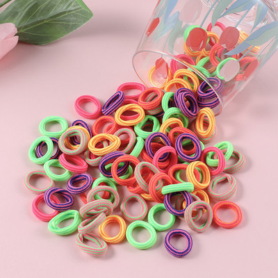 100 τμχ Παιδικό μικρό δαχτυλίδι μαλλιών για κορίτσια Χαριτωμένα γλυκά αξεσουάρ μαλλιών Πολύχρωμα λάστιχα υψηλής ελαστικότητας δώρο κορδέλα