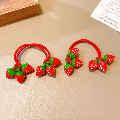 2 τμχ Νέο χαριτωμένο σχοινί δένει με φράουλα για κοριτσάκι Γλυκό ελαστικό κορδόνι μαλλιών βρόχο Παιδική κεφαλή Παιδικά αξεσουάρ μαλλιών Αξεσουάρ κεφαλής