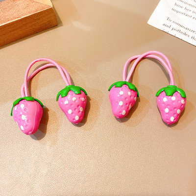 2 τμχ Νέο χαριτωμένο σχοινί δένει με φράουλα για κοριτσάκι Γλυκό ελαστικό κορδόνι μαλλιών βρόχο Παιδική κεφαλή Παιδικά αξεσουάρ μαλλιών Αξεσουάρ κεφαλής