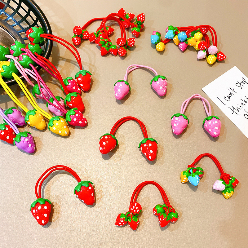 2 τμχ Νέο χαριτωμένο σχοινί δένει με φράουλα για κοριτσάκι Γλυκό ελαστικό κορδόνι μαλλιών βρόχο Παιδική κεφαλή Παιδικά αξεσουάρ μαλλιών Αξεσουάρ κεφαλής