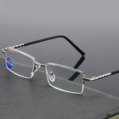 Ochelari de lectură ultraușori, anti-lumină albastră, bărbați, femei, metal, semiramă, prezbiopie, ochelari cu lentile clare, ochi argintii, +1,0 ~ 4,0