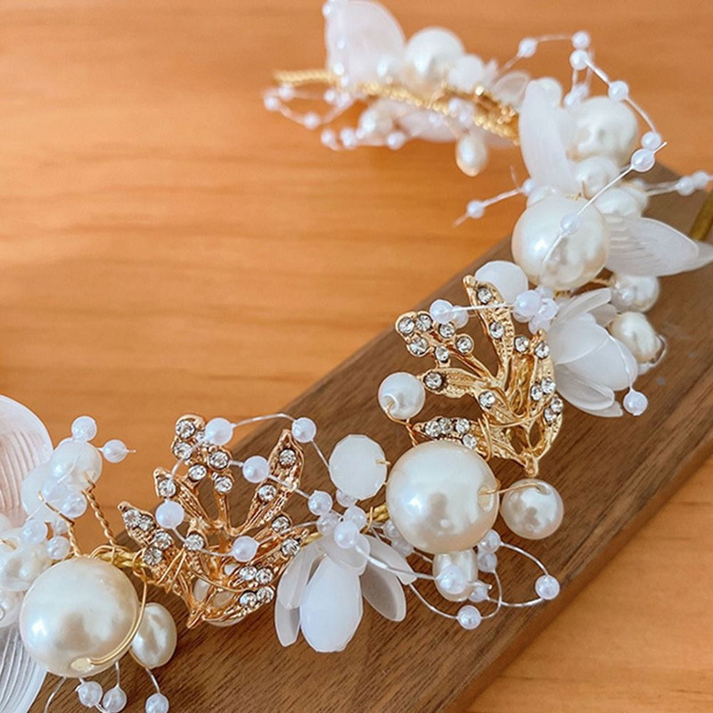 Bentiță de mireasă pentru fete elegante, perle imitate, coroană de flori, ghirlande de mireasă, cerc pentru cap, bentițe de nuntă, bijuterii de păr