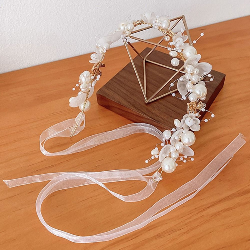 Bentiță de mireasă pentru fete elegante, perle imitate, coroană de flori, ghirlande de mireasă, cerc pentru cap, bentițe de nuntă, bijuterii de păr