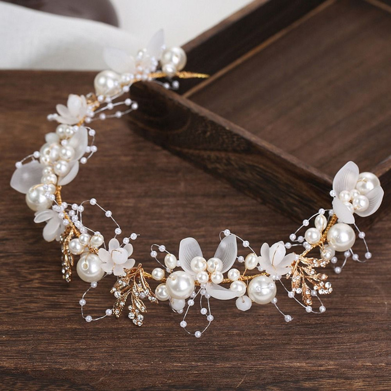 Bentiță de mireasă pentru fete elegante, perle imitate, coroană de flori, ghirlande de mireasă, cerc pentru cap, bentițe de nuntă, bijuterii de păr