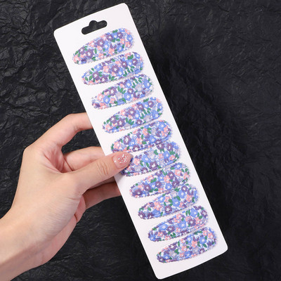 10gab/komplekts ar saldiem ziediem apdrukātas matu sprādzes bērniem, meitenēm, meiteņu formas BB skavas, ar rokām darinātas stiebru galvassegas, matu aksesuāri