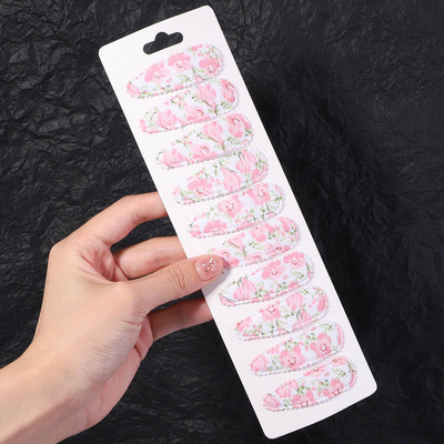 10gab/komplekts ar saldiem ziediem apdrukātas matu sprādzes bērniem, meitenēm, meiteņu formas BB skavas, ar rokām darinātas stiebru galvassegas, matu aksesuāri