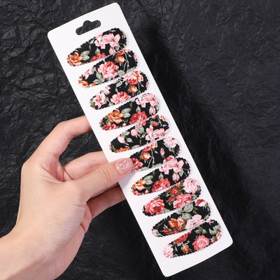 10gab/komplekts ar saldiem ziediem apdrukātas matu sprādzes bērniem, meitenēm, meiteņu formas BB skavas, ar rokām darinātas stiebru galvassegas, matu aksesuāri