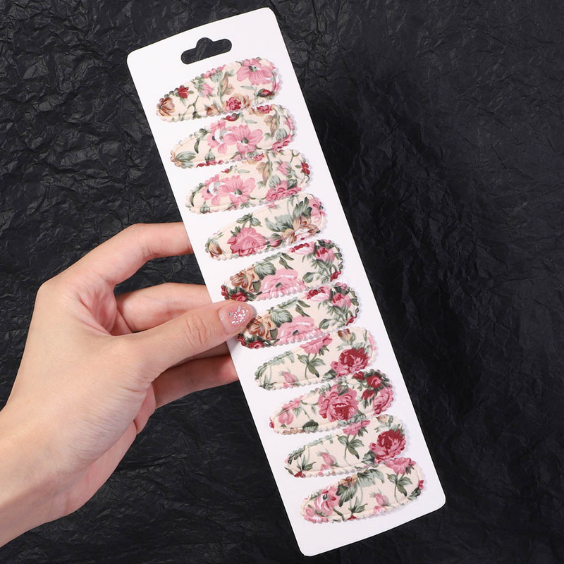 10gab/komplekts ar saldiem ziediem apdrukātas matu sprādzes bērniem, meitenēm, meiteņu formas BB skavas, ar rokām darinātas stiebru galvassegas, matu aksesuāri