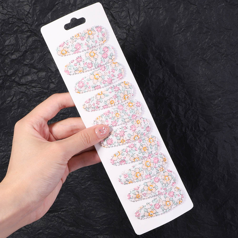 10gab/komplekts ar saldiem ziediem apdrukātas matu sprādzes bērniem, meitenēm, meiteņu formas BB skavas, ar rokām darinātas stiebru galvassegas, matu aksesuāri