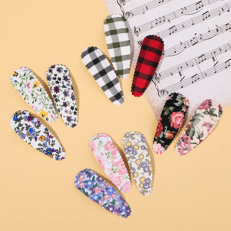 10gab/komplekts ar saldiem ziediem apdrukātas matu sprādzes bērniem, meitenēm, meiteņu formas BB skavas, ar rokām darinātas stiebru galvassegas, matu aksesuāri