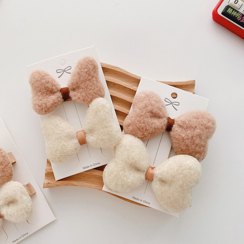 Culoare de toamnă Basic Snap Agrafe pentru căderi de păr pentru bebeluși Agrafe de păr cu urs de desene animate Cafea Culoare caldă Agrafe pentru păr din blană artificială