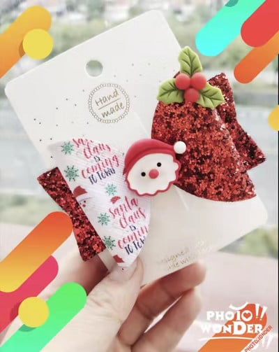 Thumblina 3,5 ιντσών Χριστουγεννιάτικα αξεσουάρ μαλλιών για κορίτσια Χαριτωμένοι χριστουγεννιάτικες φιόγκοι για τα μαλλιά Γιορτινό πάρτι Hairgrips για παιδιά Barrettes