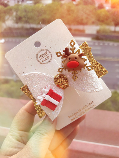 Thumblina 3,5 ιντσών Χριστουγεννιάτικα αξεσουάρ μαλλιών για κορίτσια Χαριτωμένοι χριστουγεννιάτικες φιόγκοι για τα μαλλιά Γιορτινό πάρτι Hairgrips για παιδιά Barrettes