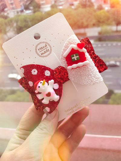 Thumblina 3,5 ιντσών Χριστουγεννιάτικα αξεσουάρ μαλλιών για κορίτσια Χαριτωμένοι χριστουγεννιάτικες φιόγκοι για τα μαλλιά Γιορτινό πάρτι Hairgrips για παιδιά Barrettes