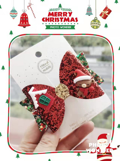 Thumblina 3,5 ιντσών Χριστουγεννιάτικα αξεσουάρ μαλλιών για κορίτσια Χαριτωμένοι χριστουγεννιάτικες φιόγκοι για τα μαλλιά Γιορτινό πάρτι Hairgrips για παιδιά Barrettes