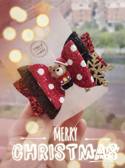 Thumblina 3,5 ιντσών Χριστουγεννιάτικα αξεσουάρ μαλλιών για κορίτσια Χαριτωμένοι χριστουγεννιάτικες φιόγκοι για τα μαλλιά Γιορτινό πάρτι Hairgrips για παιδιά Barrettes