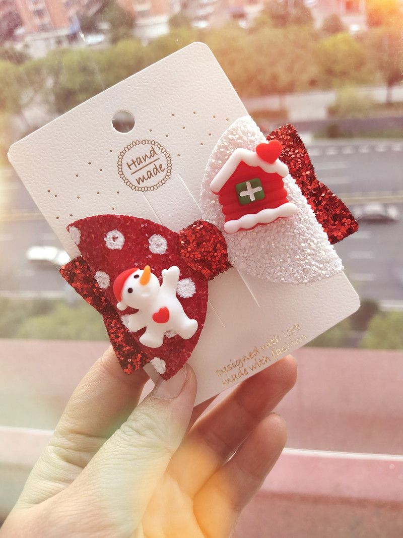 Thumblina 3,5 ιντσών Χριστουγεννιάτικα αξεσουάρ μαλλιών για κορίτσια Χαριτωμένοι χριστουγεννιάτικες φιόγκοι για τα μαλλιά Γιορτινό πάρτι Hairgrips για παιδιά Barrettes