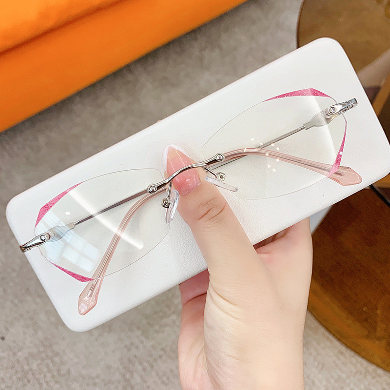 Ääristeta lühinägelikkusprillid naistele ülikerged vanaaegsed retseptiprillid Naiste läikivad teemantjalgadega sinised heledad prillid -100 kuni -500