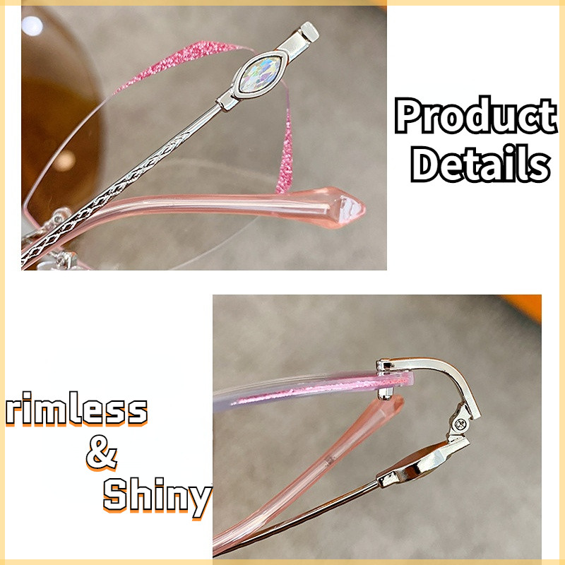 Ääristeta lühinägelikkusprillid naistele ülikerged vanaaegsed retseptiprillid Naiste läikivad teemantjalgadega sinised heledad prillid -100 kuni -500