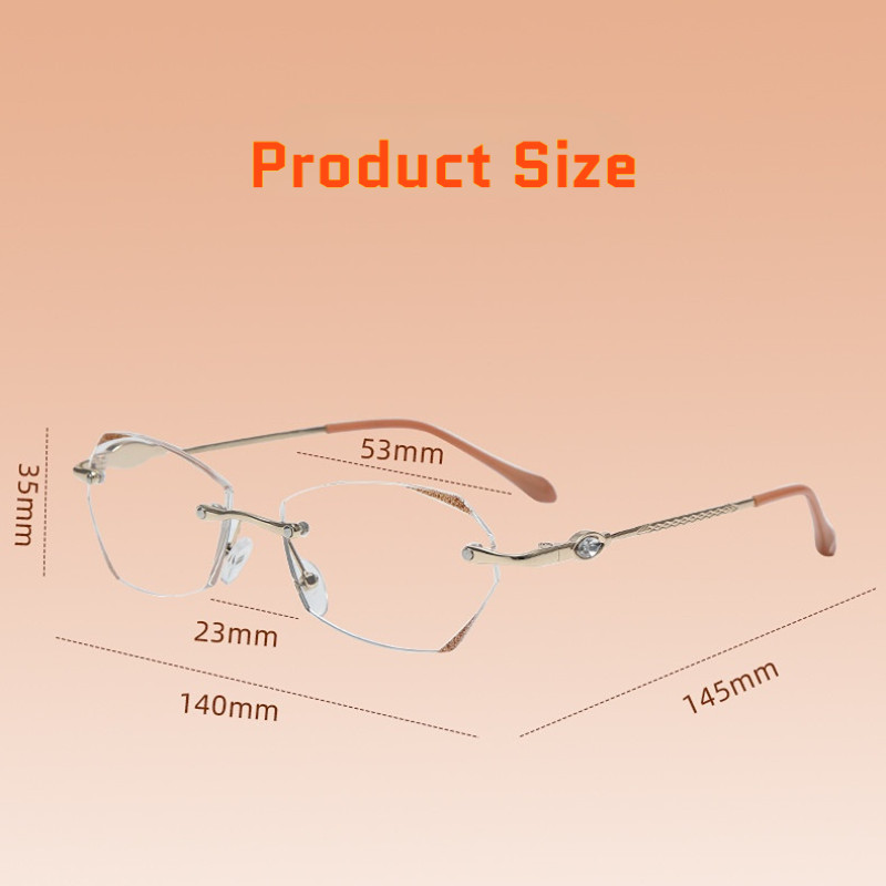 Ääristeta lühinägelikkusprillid naistele ülikerged vanaaegsed retseptiprillid Naiste läikivad teemantjalgadega sinised heledad prillid -100 kuni -500