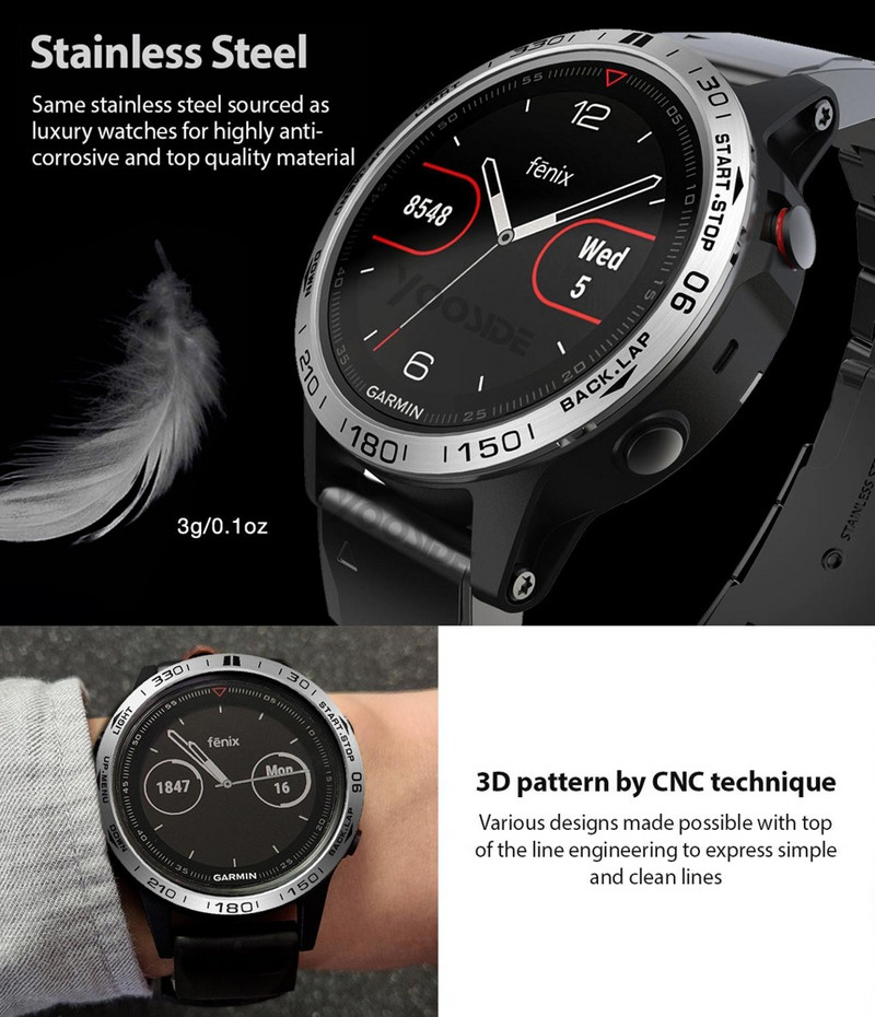 Prstenovi okvira Izrezane vremenske jedinice od nehrđajućeg čelika Ljepljivi poklopac kućišta protiv ogrebotina za Garmin Fenix 5 6 6X Pro Zaštita okvira